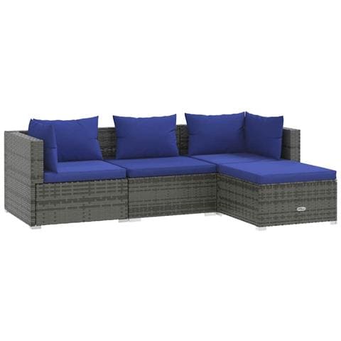 Set Divani Da Giardino 4 Pz Con Cuscini In Polyrattan Grigio - Foto 1