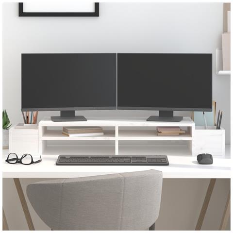 Supporto Per Monitor Bianco100x27,5x15cm Legno Massello Di Pino - Foto 6