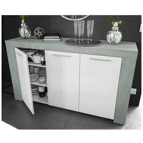 Credenza Bellevue, Madia Moderna A 3 Ante, Buffet Da Soggiorno, Mobile Porta Tv, Madia Per Salotto, 144x42h80 Cm, Cemento E Bianco - Foto 4