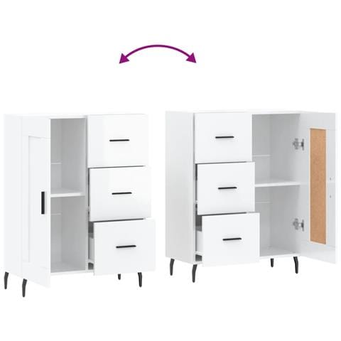 Credenza 69,5x34x90 Cm In Legno Multistrato Bianco Lucido - Foto 11