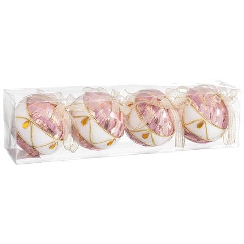 Palle Di Natale Bianco Rosa Polyfoam Tessuto 8 X 8 X 8 Cm (4 Unità) - Foto 2