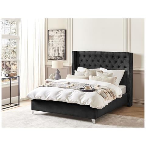 Letto Matrimoniale Velluto Nero E Argento 160 X 200 Cm Lubbon - Foto 1