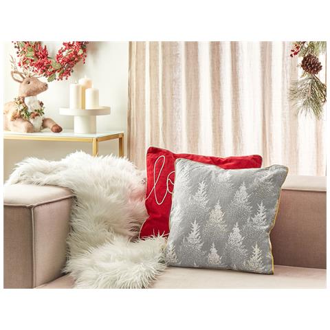 Cuscino Decorativo Billbergia Cotone 45 X 45 Cm Motivo Di Piante Grigio - Foto 1