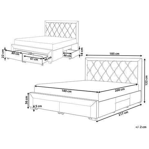 Letto Matrimoniale Con Contenitore Velluto Crema Chiaro 180 X 200 Cm Lievin - Foto 2