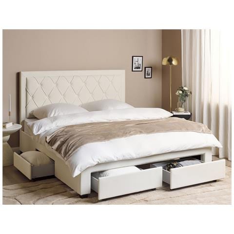 Letto Matrimoniale Con Contenitore Velluto Crema Chiaro 180 X 200 Cm Lievin - Foto 1