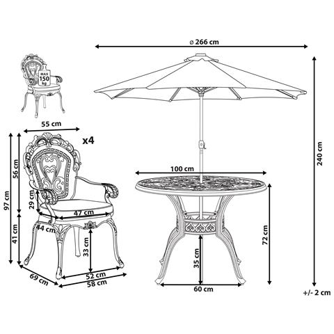 Set Da Giardino 4 Posti Metallo Marrone Con Ombrellone (16 Opzioni) Sapri - Foto 7