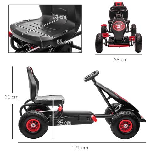 Go Kart A Pedali Per Bambini Da 5-12 Anni Con Sedile Regolabile E Ruote In Gonfiabili, Rosso - Foto 2