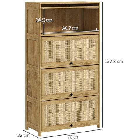 Mobile Cucina In Stile Boho Con 4 Ante A Ribalta, In Truciolato E Rattan, 70x32x132.8 Cm - Foto 2