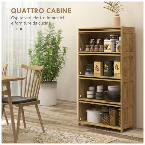 Mobile Cucina In Stile Boho Con 4 Ante A Ribalta, In Truciolato E Rattan, 70x32x132.8 Cm - Foto 6
