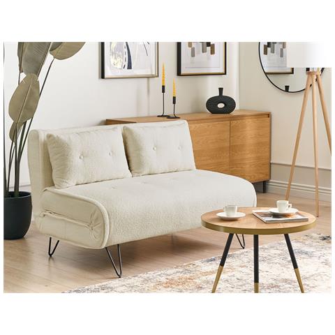 Divano Letto 2 Posti Vestfold Bouclé Bianco Sporco - Foto 1