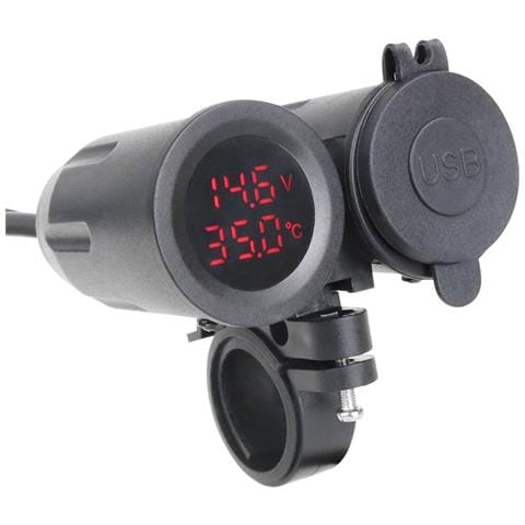3 In1 Moto 3.1a Doppia Porta Usb Caricatore Staffa Voltmetro Temperatura Black+red - Foto 1