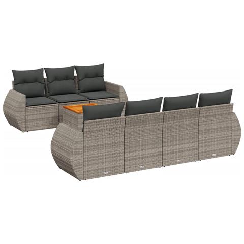 Set Divano da Giardino 8 pz con Cuscini Grigio in Polyrattan - Foto 1