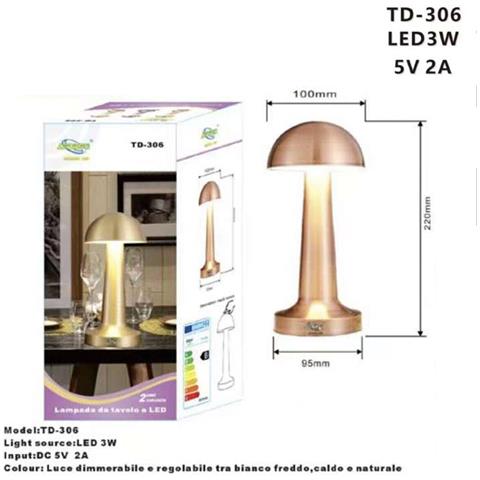 Lampada Da Tavolo Bronzo Ricaricabile Usb Effetto Touch Luce Decorativa Td-306 - Foto 2
