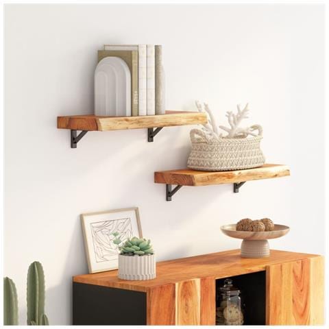 Mensola A Muro 40x30x3,8cm Rettangolare Legno Acacia Bordi Vivi - Foto 1
