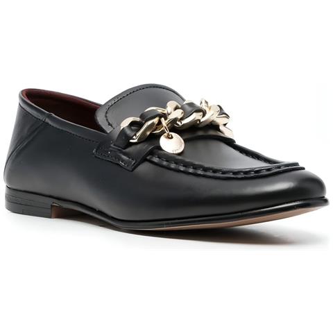 Chain Loafer Mocassino Pelle Scarpe Donna Nero Eu 37, Fw0fw06843 Bds - Foto 1