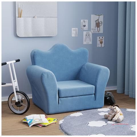 Divano Letto per Bambini Blu in Morbido Peluche - Foto 9