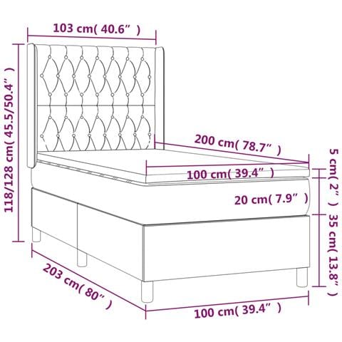 Letto a Molle con Materasso e LED Nero 100x200 cm in Tessuto - Foto 8