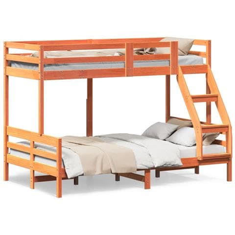 Letto a Castello 80x200/120x200 cm Marrone Cera Massello Pino - Foto 1