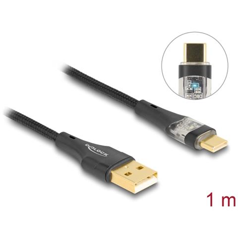 Cavo USB 2.0 Tipo-A maschio a USB Type-C maschio con ricarica rapida da 60 W trasparente 1 m - Foto 2