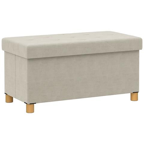 Panca Contenitore Pieghevole da 67L, Coperchio Imbottito e Rivestimento Vellutato, 76x38x38cm, Crema - Foto 1