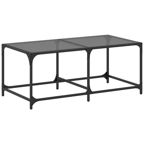Tavolino Con Piano In Vetro Nero 98,5x50x40 Cm Acciaio - Foto 2