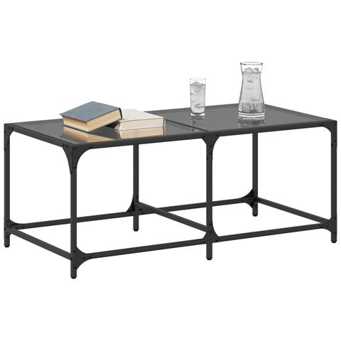 Tavolino Con Piano In Vetro Nero 98,5x50x40 Cm Acciaio - Foto 3