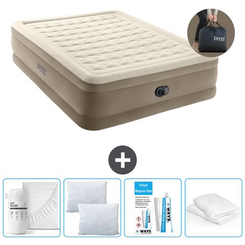 Set Materassino Gonfiabile - 203x152x46 Cm - Beige - Include Accessori Coordinati - Foto 1