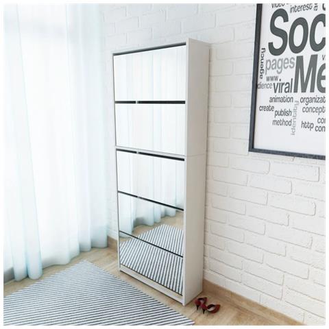 Lusso Casadino -  Scarpiera A 5 Strati Con Specchio Bianca 63x17x169,5 Cm - Foto 5