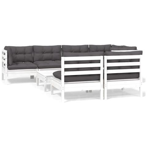 Lusso Casadino -  Set Divani Da Giardino 8 Pz Con Cuscini Bianchi Legno Di Pino - Foto 1