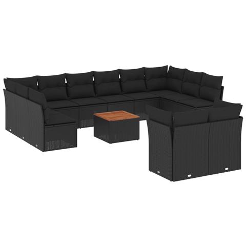 Lusso Casadino -  Set Divani Da Giardino 13pz Con Cuscini Nero In Polyrattan - Foto 1