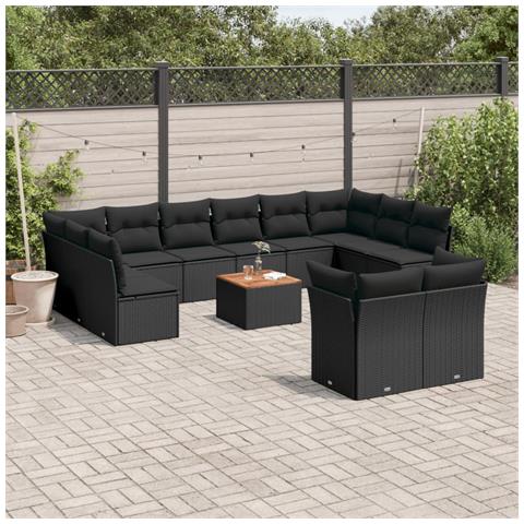 Lusso Casadino -  Set Divani Da Giardino 13pz Con Cuscini Nero In Polyrattan - Foto 8
