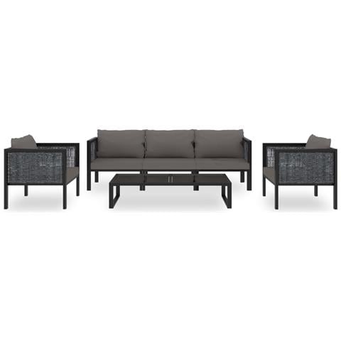 Lusso Casadino -  Set Divani Da Giardino 6 Pz Con Cuscini In Polyrattan Antracite - Foto 1