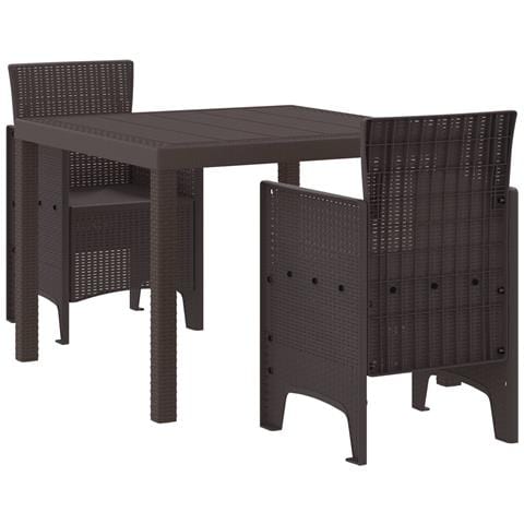 Set da pranzo da giardino 3 pezzi in polirattan marrone - Foto 1