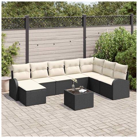 Set di divani da giardino a 8 pezzi con cuscini in polyrattan marrone - Foto 2