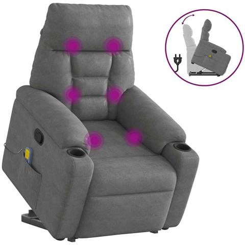 Poltrona a Rialzo Massaggi Reclinante Grigio Scuro Microfibra - Foto 1