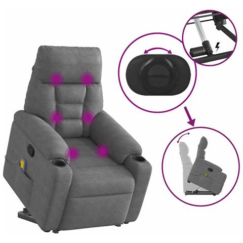 Poltrona a Rialzo Massaggi Reclinante Grigio Scuro Microfibra - Foto 9
