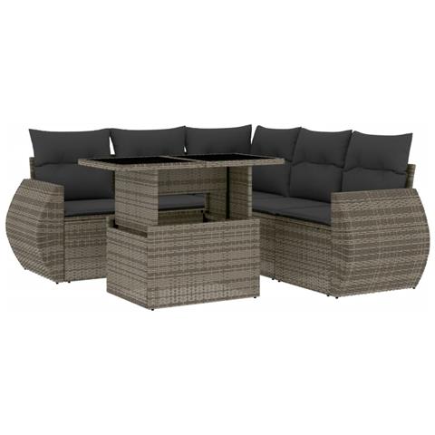 Set Divano da Giardino 6 pz con Cuscini Grigio in Polyrattan - Foto 1