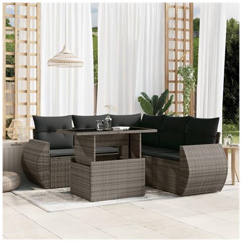 Set Divano da Giardino 6 pz con Cuscini Grigio in Polyrattan - Foto 2