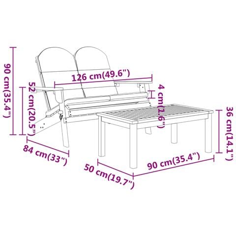 Set Salotto da Giardino Adirondack 3pz Legno Massello di Acacia - Foto 7