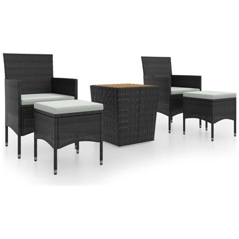 Set Bistrot per Giardino 5 pz Polyrattan e Massello Acacia Nero - Foto 1