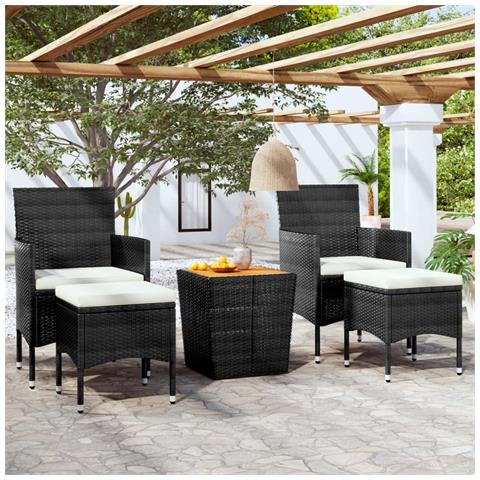 Set Bistrot per Giardino 5 pz Polyrattan e Massello Acacia Nero - Foto 2