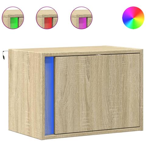 Comodini a Parete con luci LED 2 pz Rovere Sonoma - Foto 1
