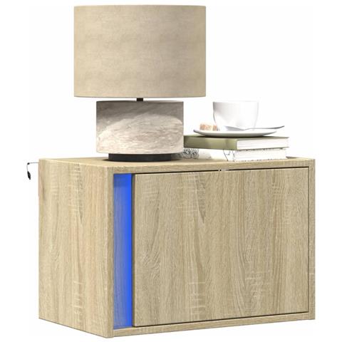 Comodini a Parete con luci LED 2 pz Rovere Sonoma - Foto 2