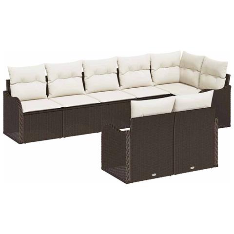 Set Divano da Giardino 8 pcs Marrone e bianco Poly Rattan - Foto 1