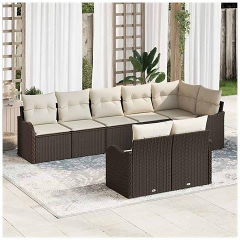 Set Divano da Giardino 8 pcs Marrone e bianco Poly Rattan - Foto 2