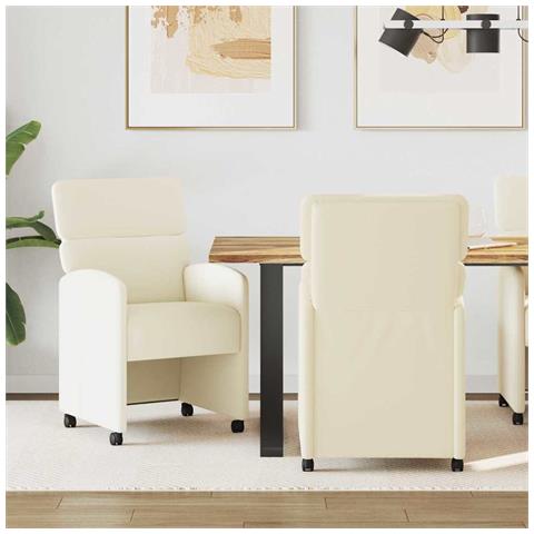 Sedie da Pranzo con Ruote con ruote 2 pcs Crema 58 x 65 x 98 cm - Foto 2