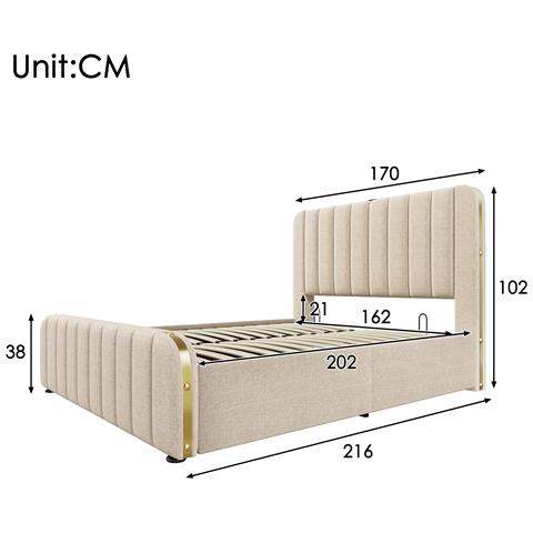 Letto In Lino Beige Con Decorazioni Dorate, Usb E Stoccaggio - Foto 3