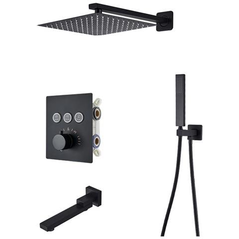 Set miscelatore doccia, Blackswan, tipo M154, modello nero opaco, 3 vie, illuminazione LED, termostato e bocca mobile, misura 40 cm - Foto 1