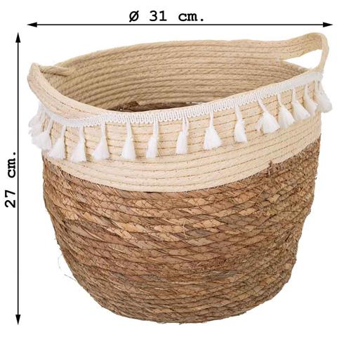 Navicella In Fibra Naturale Marrone 31x31x27h - Foto 5