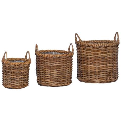Cesto per Piante con archiviazione 3 pcs Marrone Rattan Kubu - Foto 1